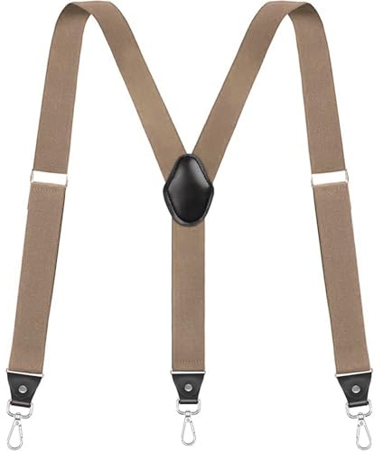 Vauhse Hidden Mens Suspenders Adjustable Heavy Duty Elastic Braces Khaki