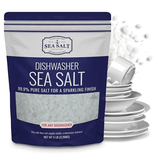 Sea Salt Superstore Lavavajillas – Suavizante de agua totalmente natural para un acabado limpio – Compatible con lavavajillas Bosch, Miele, Thermador, Whirlpool y más – Grueso de grado alimenticio