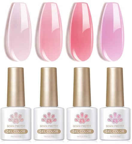 BORN PRETTY Jelly Gel Nail Polish Set 4pcs 7ml Nude Pink Crystal Transparent Gel Polish Nail Art Varnish Manicure Collection Gift Set