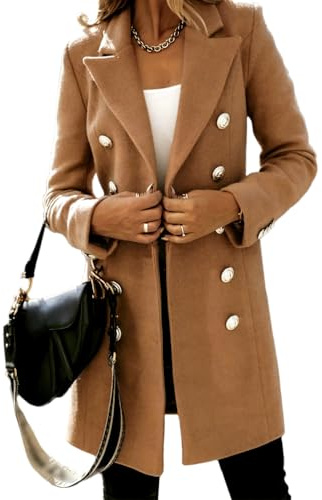 IDEALSANXUN Womens Fall Winter Double Breasted Wool Trench Coat Jackets, Camel, Small