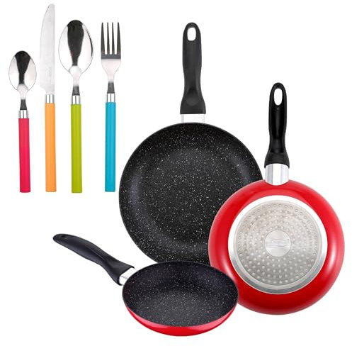 San Ignacio Juego de 3 sartenes Ø16Ø20Ø24cm + 24Pc cubertería en acero inox multicolor