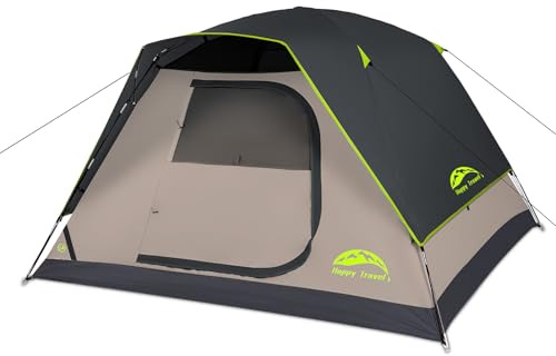 Happy Travel Camping Tent, 4/6 Person Dome Tents for Camping with Rainfly, Waterproof Clip Easy Setup Portable Family Tent with Mesh Windows, 20% More Headroom Backpacking Tents for Camping & Hiking