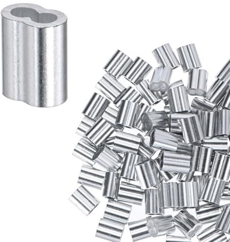 M METERXITY 100-Pack Aluminum Crimping Loop Sleeves, 2mm 5/64 Double Round Barrel Wire Rope Sleeves Cable Ferrule for Wire Rope/Cables Crimping Loop Sleeve