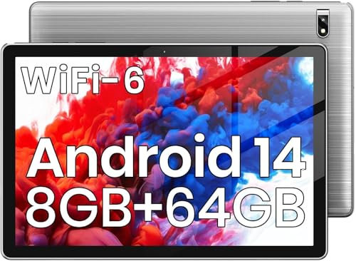 Tablet: Android 14 Tablet - 2025 Newest 10.1 Inch Octa-core Processor, 10GB+64GB 1TB Expand, 6000mAh Battery, 2.4G+5G Wi-Fi 6, 2MP+8MP Dual Camera, Bluetooth, 1280 * 800 FHD IPS Touch Screen (Gray)