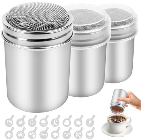 3pcs Saupoudreuse à Sucre Glace, saupoudreuse cacao，Saupoudreuse Cacao, Sucrier Pour Sucre en Poudre, avec Couvercle, Adaptés à la Poudre de Matcha，pour Cacao Epice Poudre Cappuccino Sucre