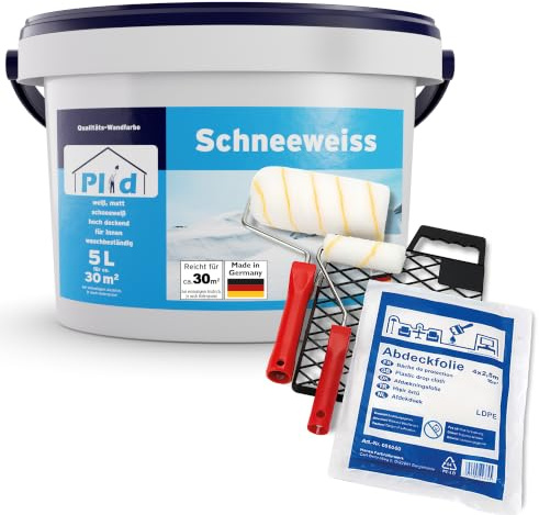 Plid® Inomhus Väggfärg Vit Matt 5 L – Med 6-delat Målningskit – Hög Täckning, Låg Lukt, Snabbtorkande – Vägg & Tak – Renovering & Inredning – 30 m²
