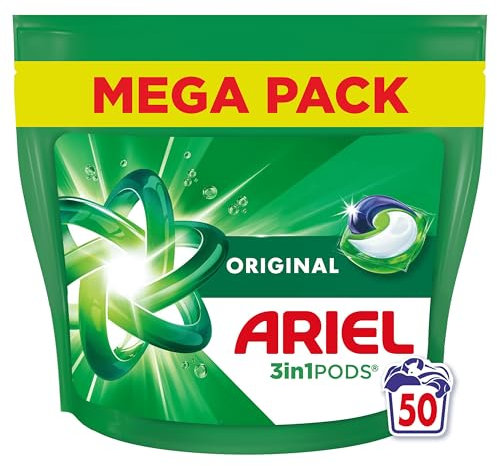 Ariel Pods 3en1 Original, Lessive en Capsules, 50 Lavages, Action Détachante En 1 Seul Lavage, Dissolution Rapide Même à Froid, Fabriqué en France