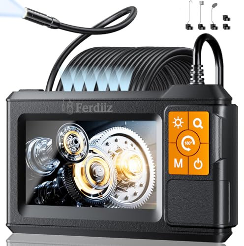 4.3 IPS Screen Industrial Borescope, Ferdiiz Endoscope Inspection Camera with Illuminator, 1080P HD Snake Camera, IP67 Drain Endoscope, 8 Adjustable LED Lights, Wall Inspection Gadgets for Men-10M