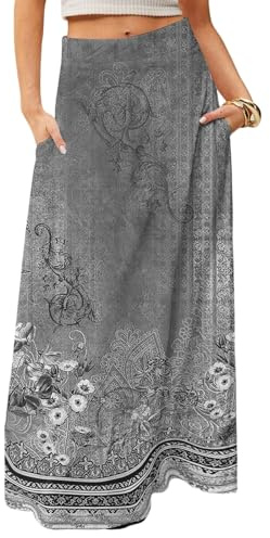 Générique Jupe Longue Femme Fluide – Jupes Boheme Ete Jupe Rétro À Plis Évasés Tissu Léger Imprimé De Motifs Fleurie avec Poches Et Taille Elastique Robes Pirate M