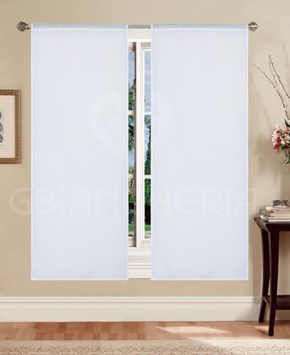 GBiancheria Coppia Tende Tinta Unita Eleganti e Versatili con effetto Lino 45x150 45x240 per Finestre e Portefinestre Pronte da Appendere (Bianco, 45x150 cm)