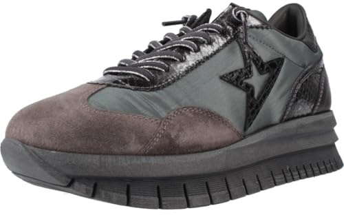 Cetti - Zapato Deportivo con cuña y Plataforma, Piel y Textil, cordón elástico, Suela de Goma, para: Mujer Color: Piombo Talla:41