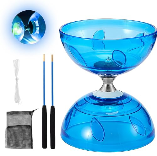 XUXLEKK Diabolo avec Roulement à Billes, Lumineux Diabolo, Kit de Jonglerie, pour Enfants, Adultes, Débutants Professionnels (Bleu)