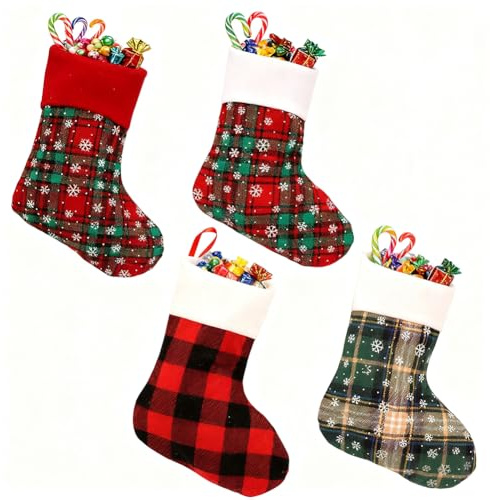 JynxtoyZeal Calze Natalizie per Camino, 4pcs Calze Natalizie da Appendere Set, Babbo Natale Calza, Candy Sacchetti Regalo per Camino Albero Natale Decorazioni