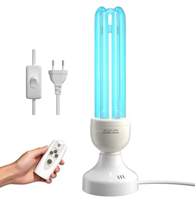BrightArk 55 W UV bakteriedödande UVC ozon ultraviolett lampa med fjärrkontroll och 3 timer, dubbel sterilisator med kvartsrör 254 nm UVC-sterilisering för sovrum, kök, toalett