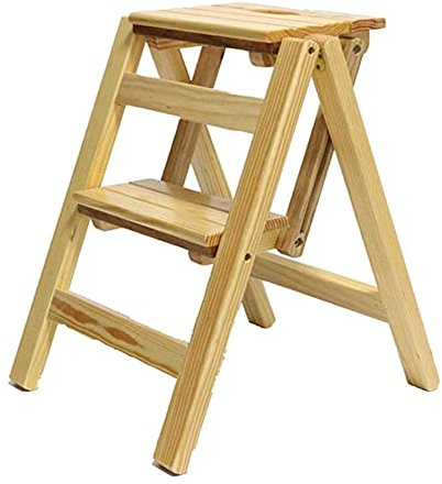 LISHEUK Taburete Escalera Plegable de Madera Maciza - Silla Escalera de Cocina portátil y Multifuncional con Patas Antideslizantes - Duradera, Ahorra Espacio, Ideal para el hogar