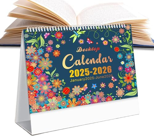 Calendario floreale 2025-2026,Calendario da tavolo in piedi 2025-2026, 18 - Da gennaio 2025 a giugno 2026, calendario di pianificazione per la scuola a casa, decorazione da tavolo
