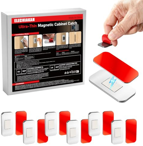 6PCS No Drill Magnetic Cabinet Door Catch, Strong Adhesive Stainless Steel