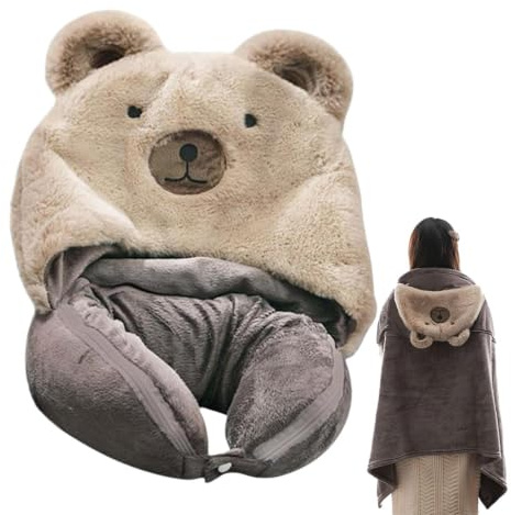 Zahoken Coperta per cuscino da viaggio | Cuscino per la testa del sonno 2 in 1 lavabile | Cuscini da viaggio con cappello per viaggi in aereo con voli lunghi e viaggi in auto