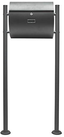 Wiltec Kit Boîte aux Lettres V17 avec Pied de Support, Verrouillable, Gris Anthracite, Acier galvanisé, 375 x 108 x 330 mm, avec Porte-nom