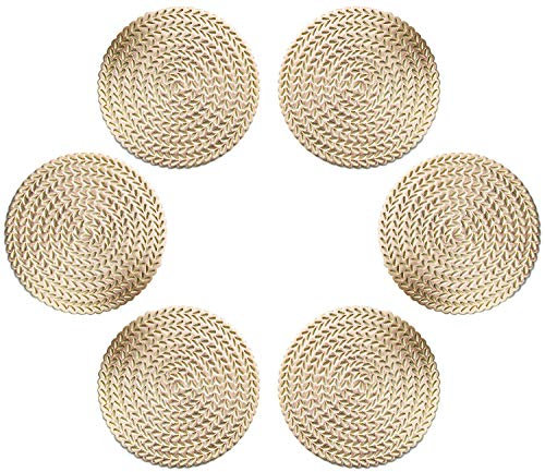 GLOBALDREAM Untersetzer Teller, 6 Stück Untersetzer Gläser Tischset Rund Vinyl Hohl Platzsets Abwischbar PVC Tischuntersetzer für Küche, Zuhause, Speisetisch (Gold, 10 cm, C01)