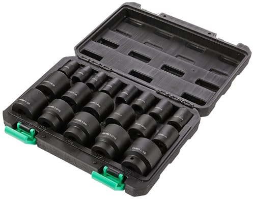 Amazon Basics 19-Piece 1/2-Inch Drive 6 Point Shallow Impact Socket Set, SAE Size, CR-MO Steel with Easy-to-Read Size Markings, Carrying Case, 10.2 x 8.5 x 2.4