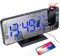 Wecker mit Projektion, Wecker Digital mit Temperatur Luftfeuchtigkeits Anzeige, Radiowecker mit USB Ladegerät, Loud LED Wecker Großer Spiegelbildschirm (schwarz)