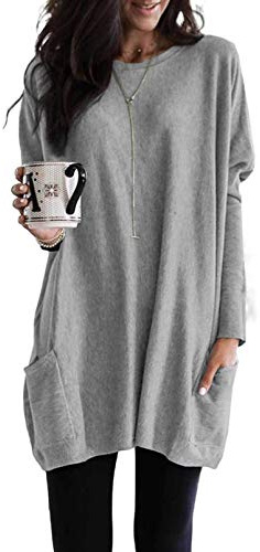 Dokotoo Womens Winter Dresses Long Sleeve Tunic Tops for Women Loose Fit Dressy Solid Color Casual Oversized Winter Clothes Sweatshirt Dress Grey Dresses for Women M