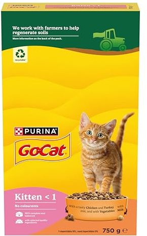 GO-CAT Kitten Chicken, Turkey and Milk Dry Cat Food 750g (Pack of 5)