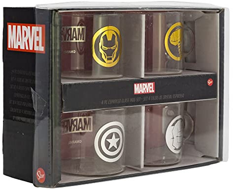 SET DE 4 TASSES À ESPRESSO DÉCORÉES. FABRIQUÉES EN VERRE. 100 ML | MARVEL