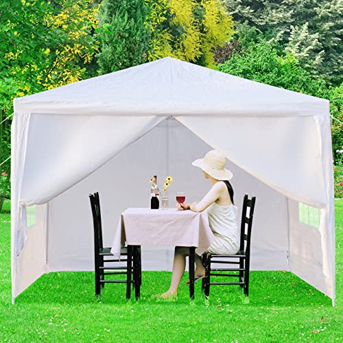 10'x10' Outdoor Party Tent, Wedding Patio Gazebo, White Canopy Tent with 4 Removable Sidewalls and 2 Doors, Cater Events Pavilion with Transparent Windows, Waterproof, Easy Set