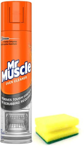 Mr Muscle Oven Cleaner Spray (300 ML)- Oven BBQ Cleaner Degreaser- for Tough Grease, Grime With Degreaser Sponge