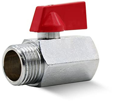 DOJA Barcelona | Valvula de Esfera Mini | Rojo | 3/8 | M - H | Valvula de Esfera Mini Fontaneria de Laton Cromado | Mini Valvula Bola para Bombas de Agua, Tanques, Grifo Exterior, Conexiones de Agua