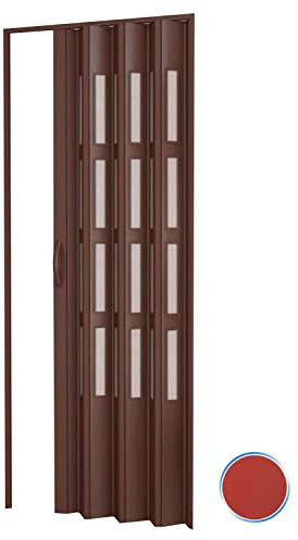 Porte accordéons pliante intérieur en kit avec verre en PVC Rouge 82x220 cm mod. Sonia