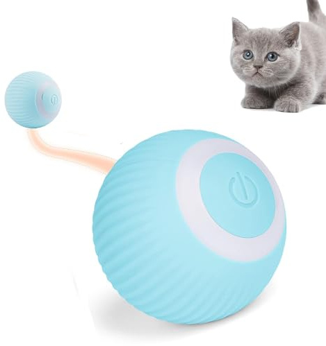 Junbyuhu Giocattolo Interattivo con Palla di Gatto, Giocattolo Puzzle in Movimento Automatico Intelligente per Gatti con Ricarica USB, Palla autorotante a 360 Gatto con luce a LED