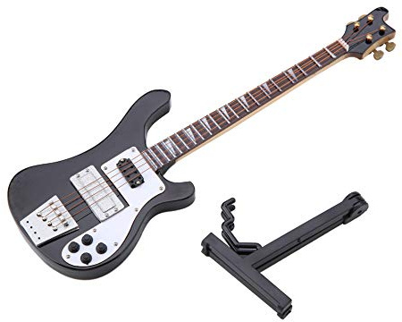 Glomora Réplique de Guitare Miniature, Guitare électrique miniature en bois de 7,9 pouces avec support Mini Instrument de Musique Décor Maison de Poupée Modèle Décoration de la Maison (noir)