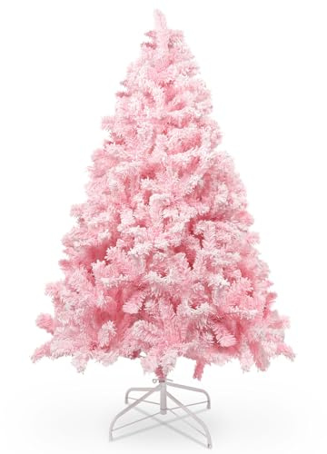 Uten Albero di Natale artificiale rosa, abete artificiale a forma di fiocco di neve da 150 cm, con 480 punte di rami e supporto pieghevole, per decorazioni natalizie da interno ed esterno