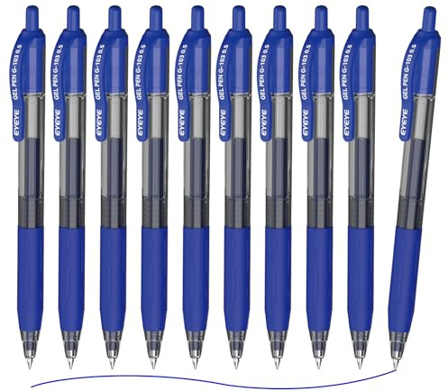 EYEYE Bolígrafos Roller de Tinta de Gel, 0.5 mm, Secado Rápido, Punta Fina, Excelente Comodidad de Escritura recargables(Azul, Paquete de 10 Uds)