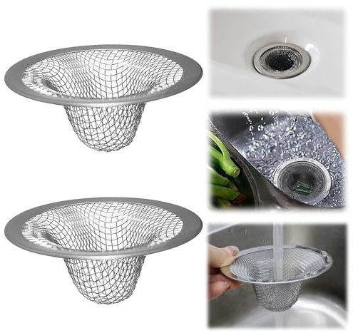 Nayyana 2 kleine Abfluss-Netzkörbe, Abflusssiebe für Badezimmerwaschbecken, Abfluss-Haarfänger für Wäsche, Wischbecken, Abfluss, Slop, Wohnmobil-Waschbecken, Edelstahl-Abflussfilter
