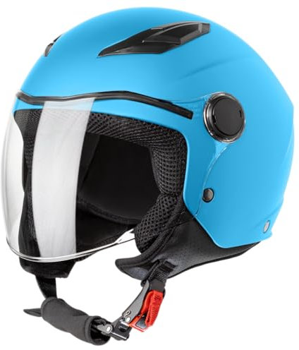 VINZ Magic Kinder Jethelm | Kinder Motorradhelm in Gr. YS - YXL | Jethelm mit Visier für Roller / Motoroller / Motorrad - Hellblau