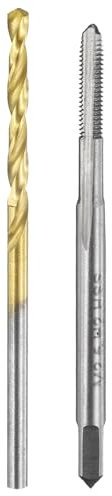 sourcing map Tap and Drill Bit Set, 1pcs M2.5 x 0.45 Metric Straight Flute Thread Screw Taps & 1pcs 2.1mm Twist Drill Bits, Uncoated/Titanium Coated HSS-6542 Tapping Threading Tool Kit