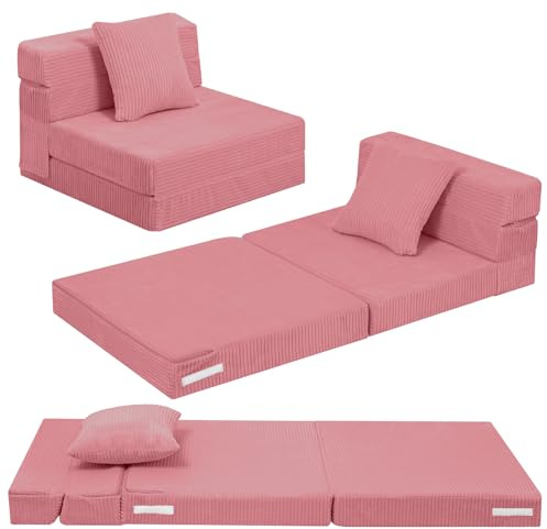 MeMoreCool Cord Spielsofa Kindersofa, Glow-Kinder Sofa, Kinder-Klappsofa, Flip-Sofa Kindercouch, Z-Bett, kindersofa ausklappbar, Bodenbett, Klappcouch für Spielzimmer, Rosa