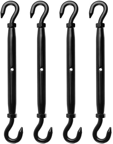 Antrader Spannschloss-Haken und Haken, 4 Stück, M6 Doppelhaken, Spannschloss, robuste Spannschlösser, Kabel-Spannschloss, Edelstahl-Spannschlösser, schwarzes Spannschloss für Drahtseilspannung