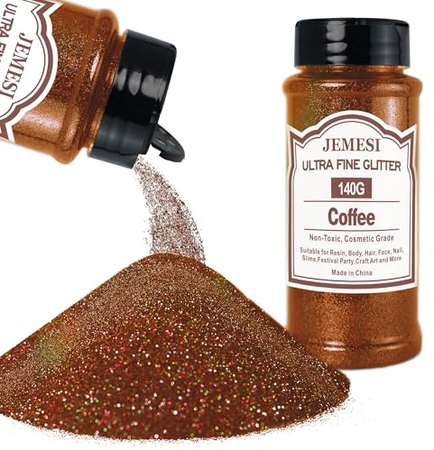 JEMESI Kaffeglitterpulver, 140 g – 0,2 mm ultratunt glitterpulver glitter för epoxiharts, gör-det-själv-pyssel, tumbler målning ljus tillverkning; kosmetiskt glitter, nagelpulver, body glitter hår
