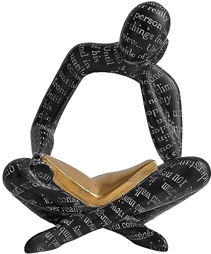 XYQXYQ Modern Reading Figure Statue, Home Decor Thinker Statue, Abstract Art Ornament, Reading Sculpture Decor for Bookworms in Family, Office, Living Room, Ideal for Shelves, Desks or Tables (Black)