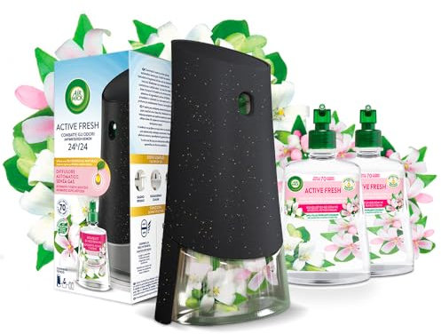 Airwick Active Fresh Deodorante per Ambienti, Confezione con 1 Diffusore Automatico senza gas, 3 Ricariche alla Fragranza Bouquet di Gelsomini, 3x228ml, 2 Pile AA, Neutralizza Odori 24/7