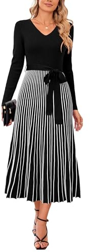Arach&Cloz Women's Green Solid V-Neck Long Sleeve A-Line Midi Dress
