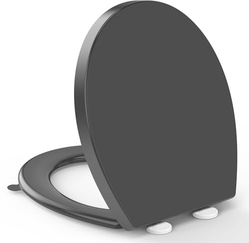 YEAUPE PRO Abattant WC Forme O, Abattant WC avec Frein de Chute, Lunette WC avec Fermeture en Douceur, Lunette de Toilette Universelle et Charnière Réglable, Gris, 44,6 * 37,2CM