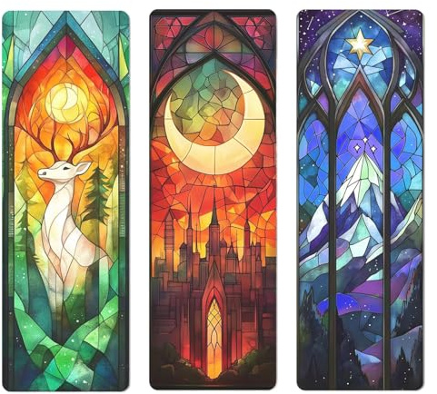 3 Styles Stained Glass Art Bookmarks for Readers, Magic Romantic PVC Book Marks Sun/Moon/Star, Fantasy Book Marks Gifts for Women Men Book Lovers, Reading Accessories Decor, 6'' X 2'' (A)