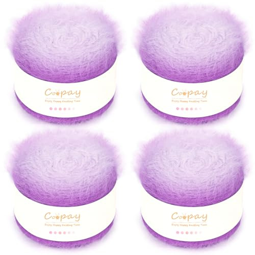 Coopay Yarn for Crocheting and Knitting, Ombre Yarn Cake with Gradient Plush, 4 Pack 100g/3.52oz - 190m/207yds Crochet Yarn Soft - 38% Wool, 40% Nylon, 22% Acrylic for Blankets, Sweaters (Star Tulle)