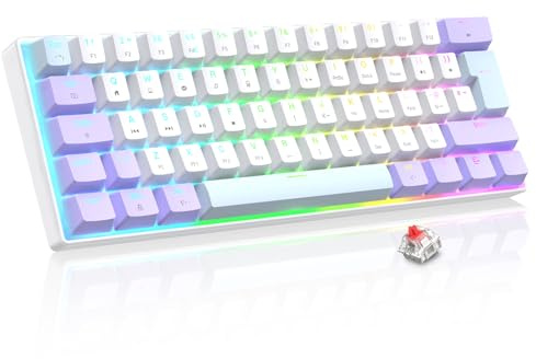 LexonElec Magic-Refiner MK21 60% QWERTY Layout Mechanische Tastatur - RGB Beleuchtung, Verstellbarer Ständer, PBT Tastenkappen, Hot-Swap, Kabelgebunden (Lavendel (Roter Schalter))